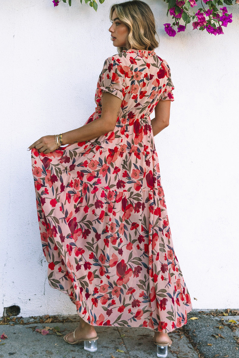 Bohemian floral maxi dress side view