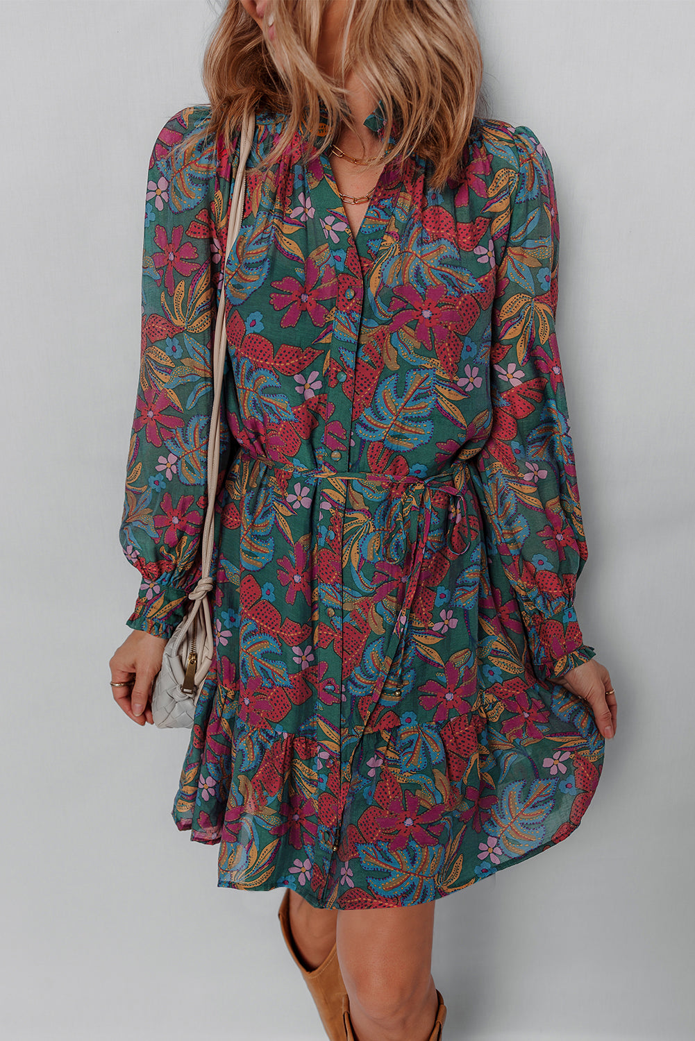 Bohemian Floral Print Short Dress