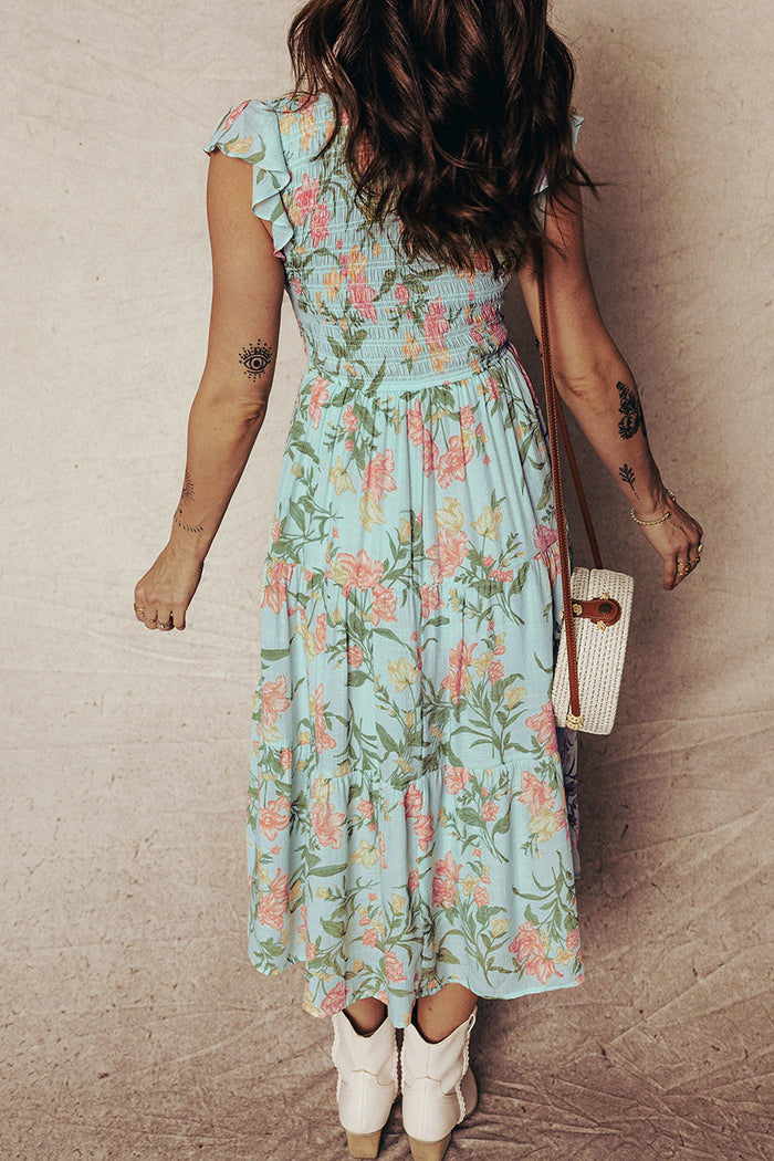 Bohemian floral ruched summer dress