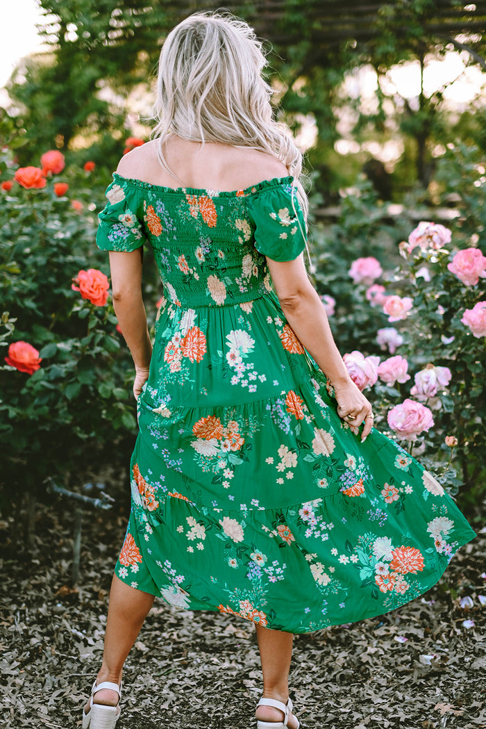 Bohemian Floral Ruffle Midi Dress