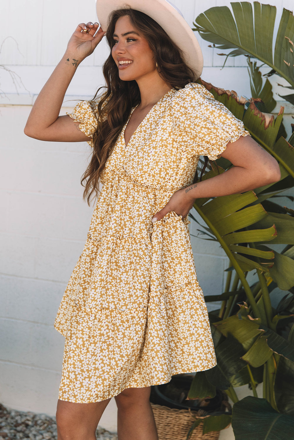 Bohemian flowy mini dress back