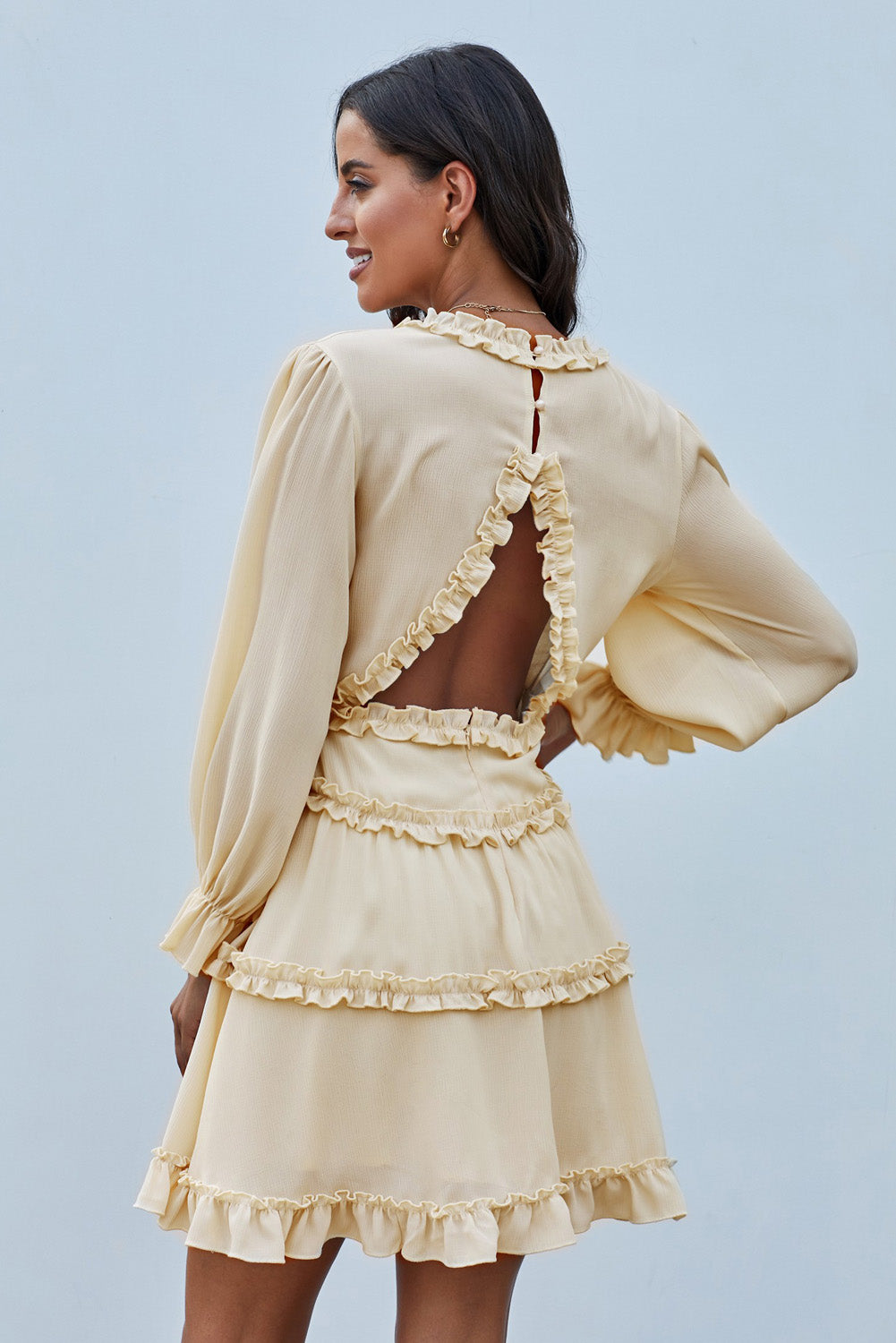 Bohemian Flowy Mini Dress Beige