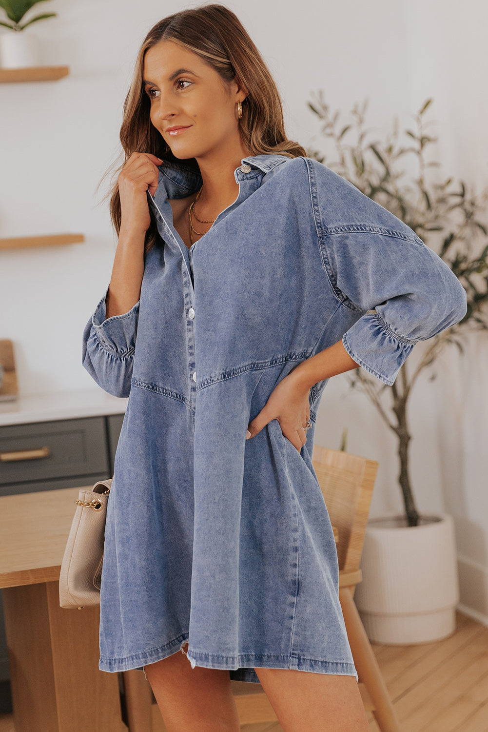 Bohemian Flowy Short Denim Dress