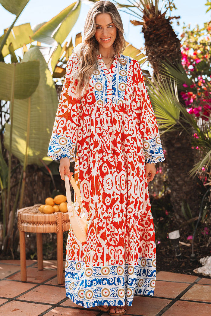 Bohemian geometric maxi dress detail