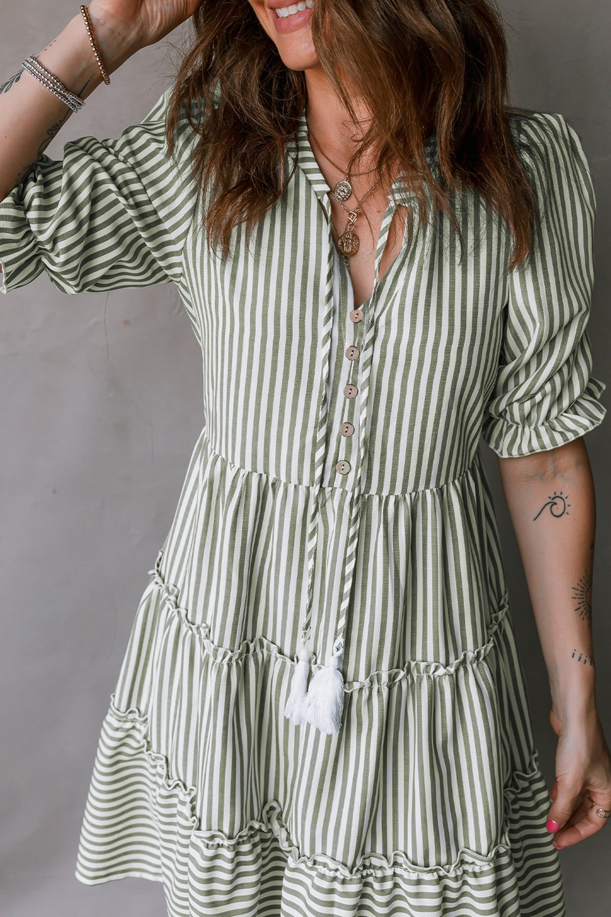 Bohemian Green Mini Dress Back