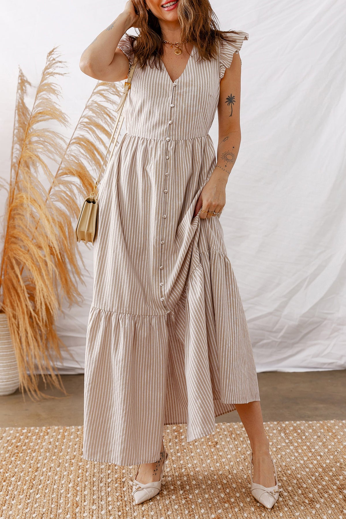 Bohemian Khaki Cotton Maxi Dress