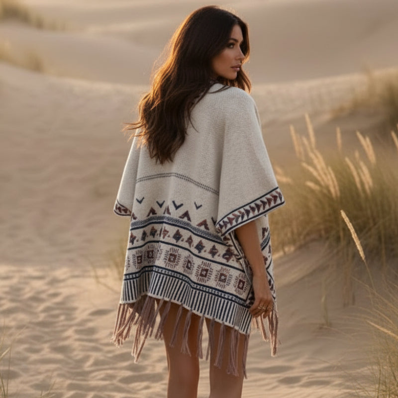 Bohemian knit fringe layering cardigan