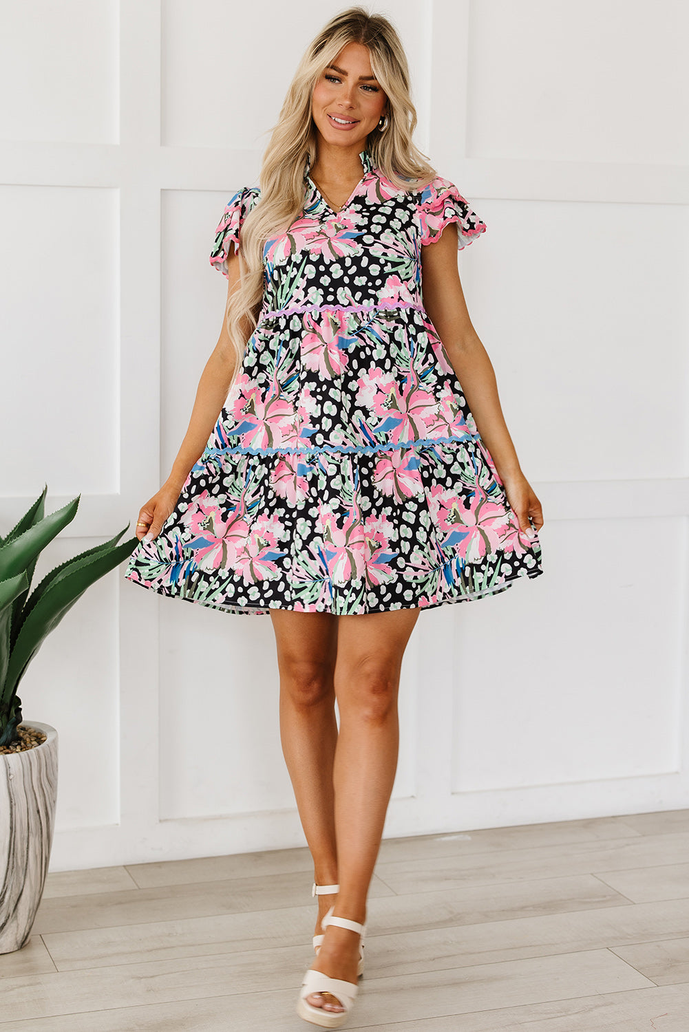 Bohemian Lace Trim Mini Dress