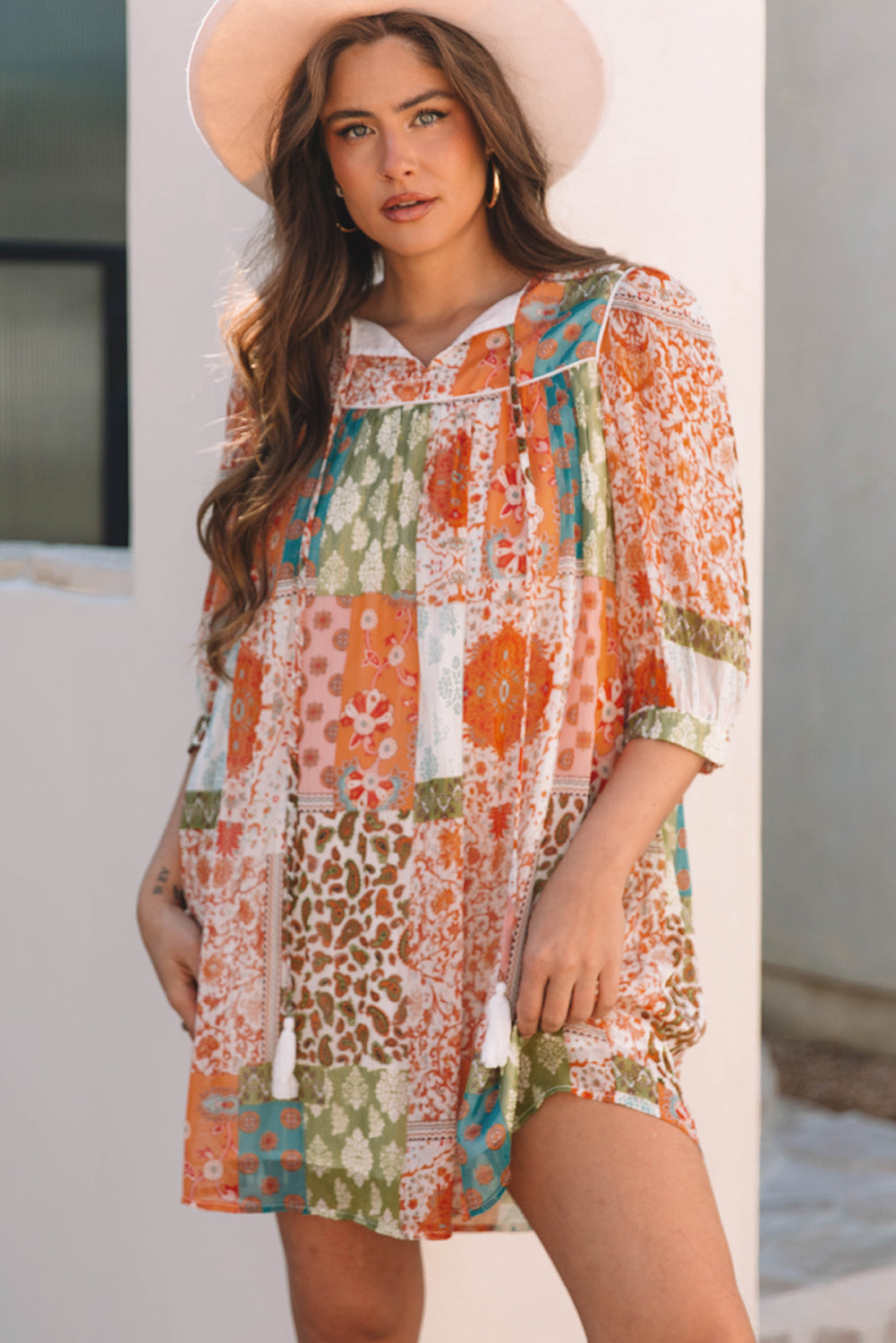 Bohemian Lace Trim Mini Dress