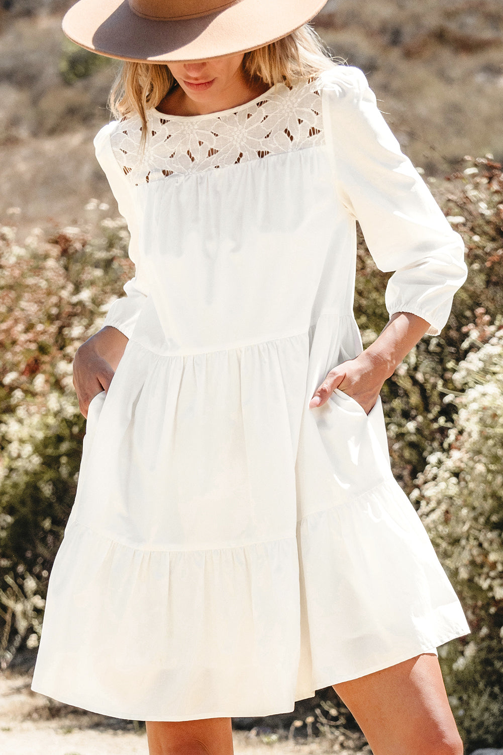 Bohemian layered cotton mini dress