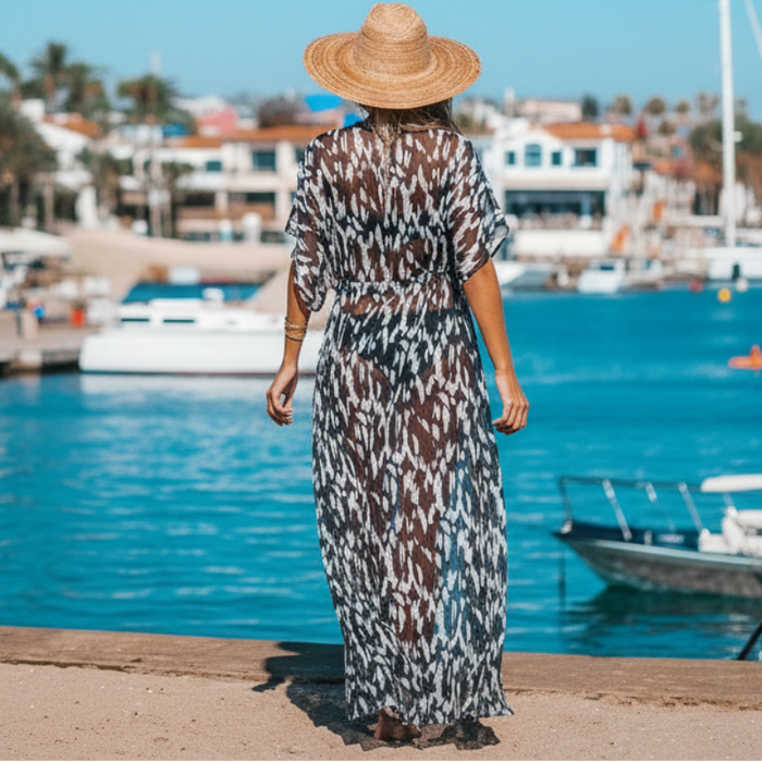 Bohemian leopard print swimwear coverup