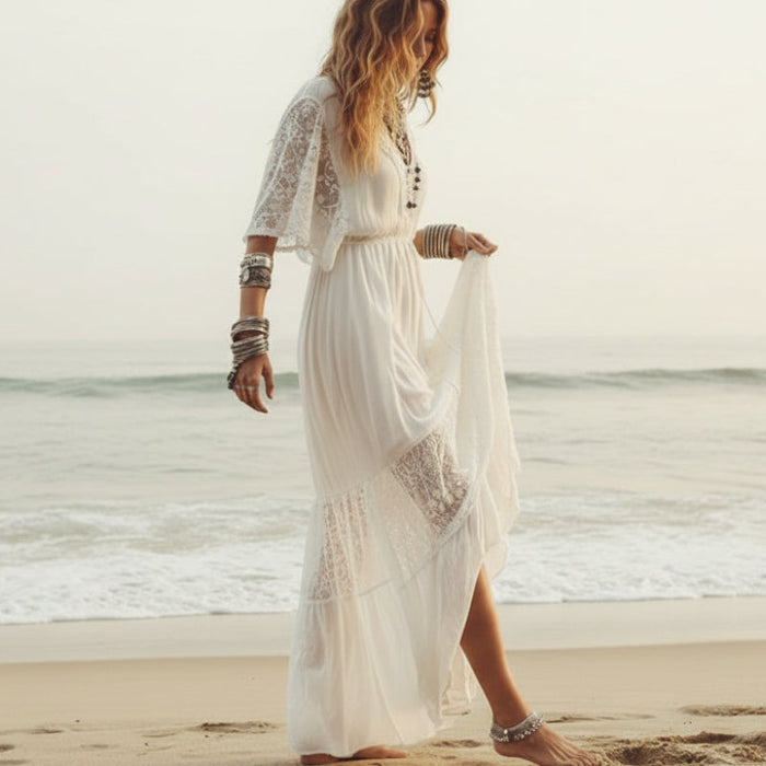 Bohemian lightweight mesh swimwear coverup