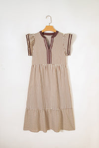 Bohemian Linen Midi Dress Beige