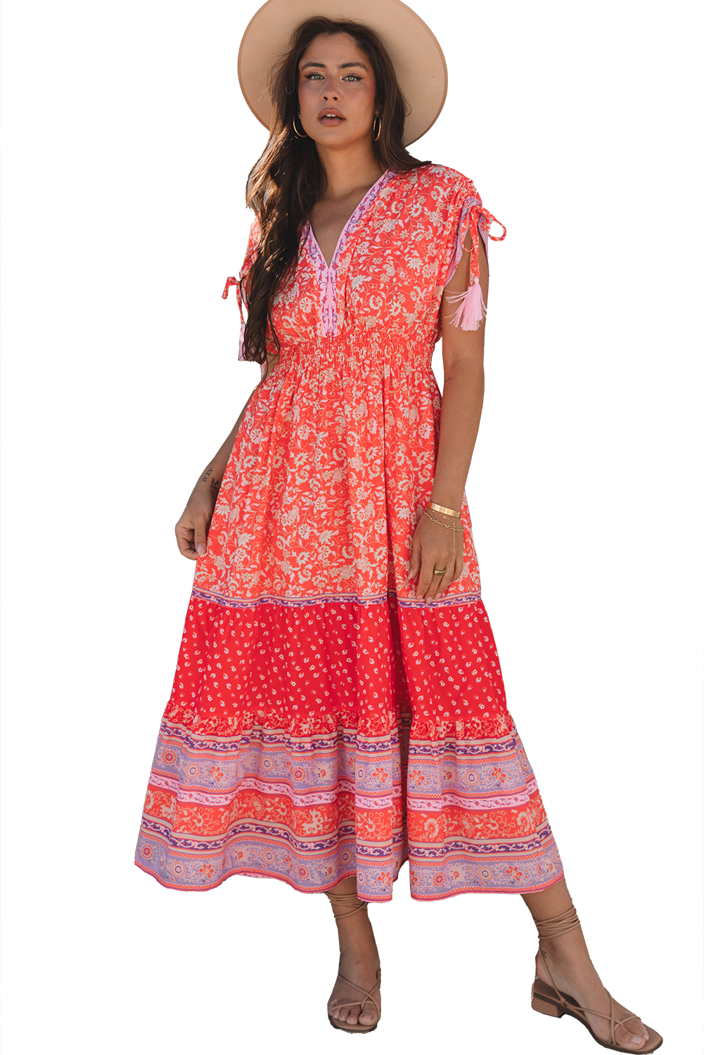 Bohemian maxi dress layered tassels