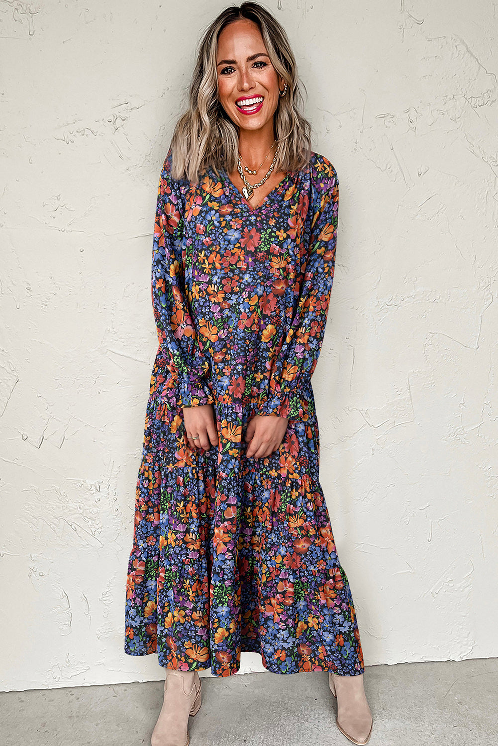 Bohemian maxi wrap dress casual