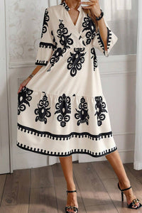 Bohemian Midi Dress Lace Trim