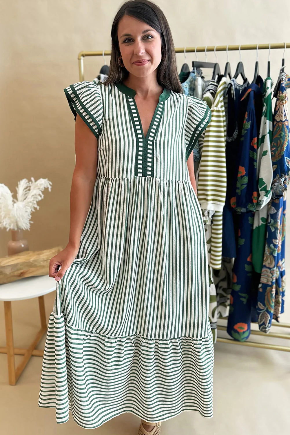 Bohemian Midi Dress Natural Fabric