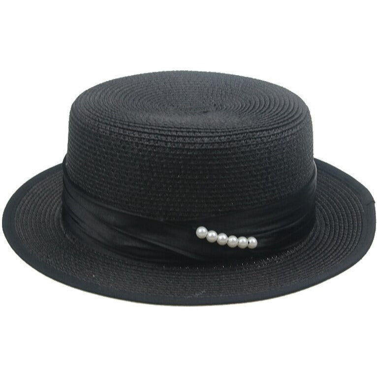 Bohemian natural straw flat-brim boater