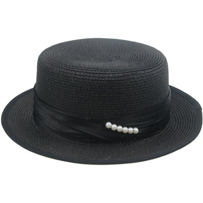Bohemian natural straw flat-brim boater