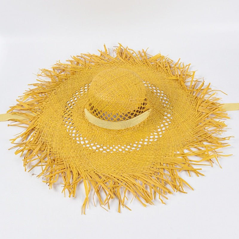 Bohemian natural straw wide brim hat