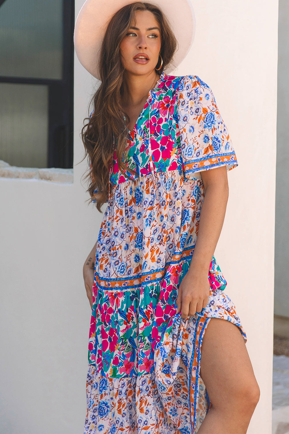 Bohemian patchwork floral cotton dress
