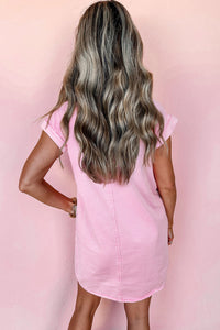 Bohemian Pink Denim Dress Front