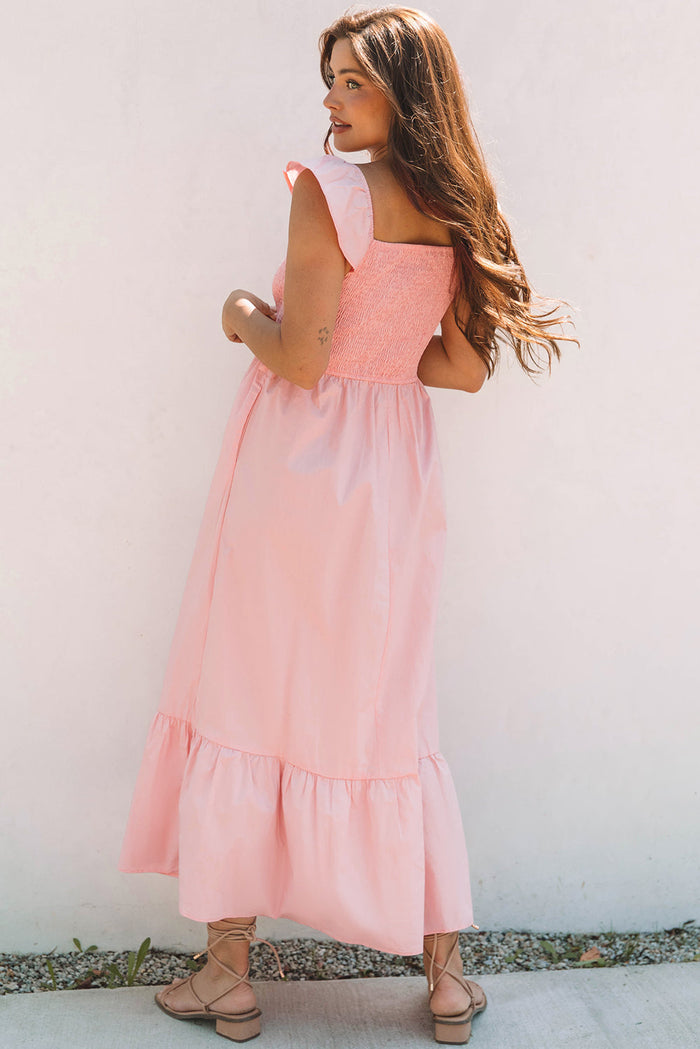 Bohemian pink flowing maxi dress