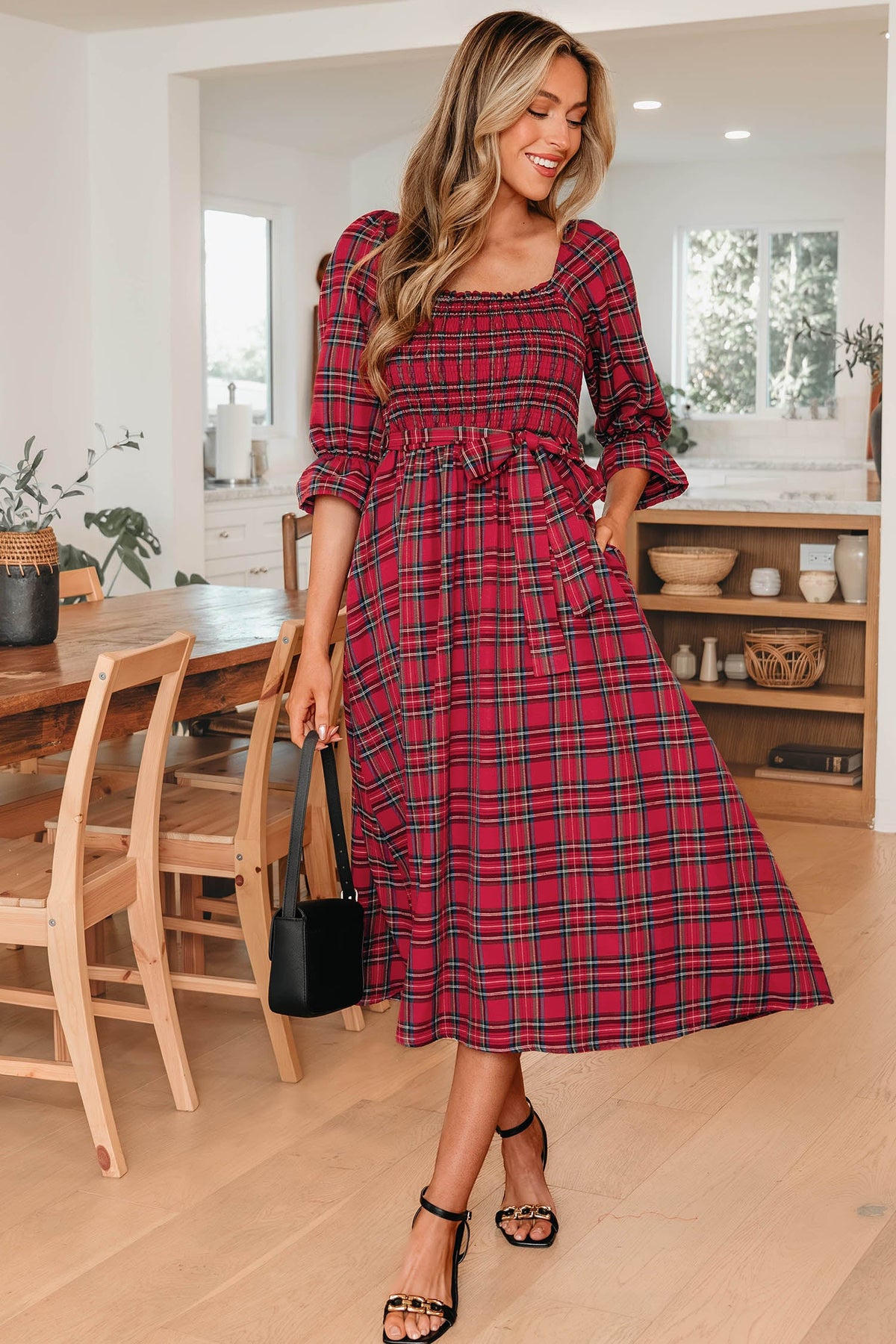 Bohemian Plaid Dress Side View