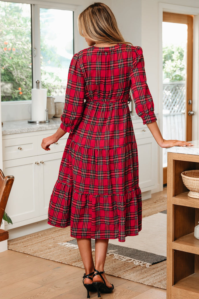Bohemian Plaid Long Dress Front
