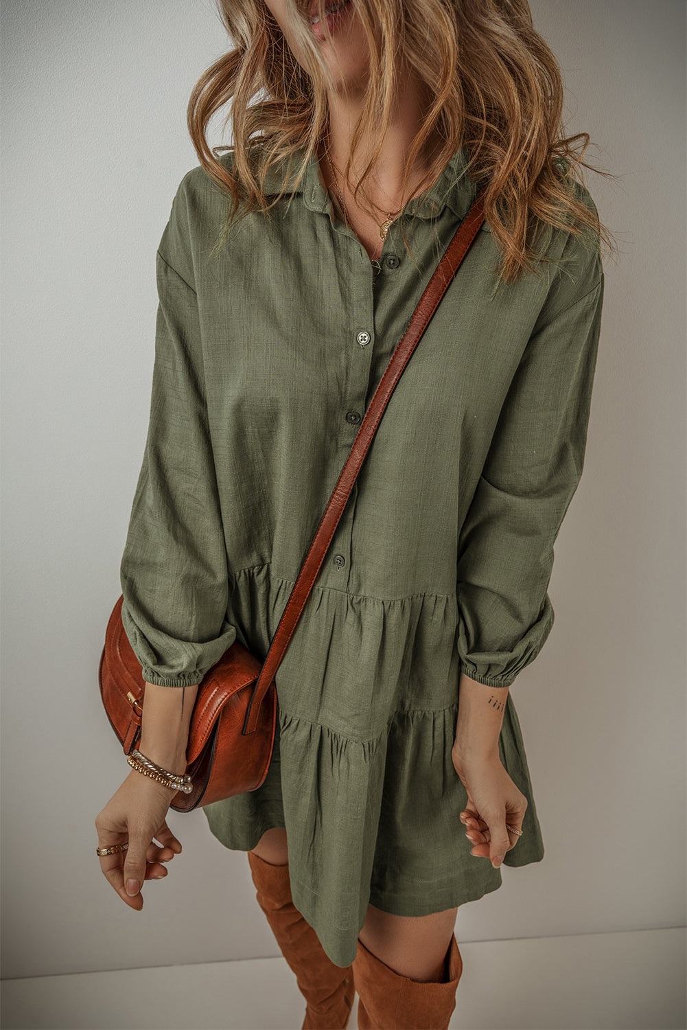 Bohemian pleated mini dress detail