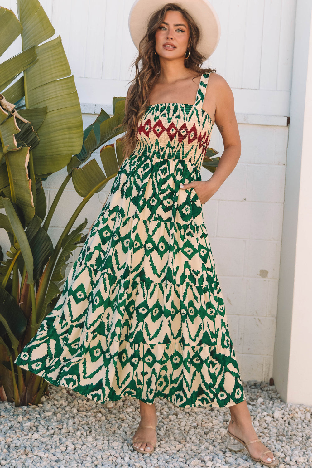 Bohemian printed maxi dress detail