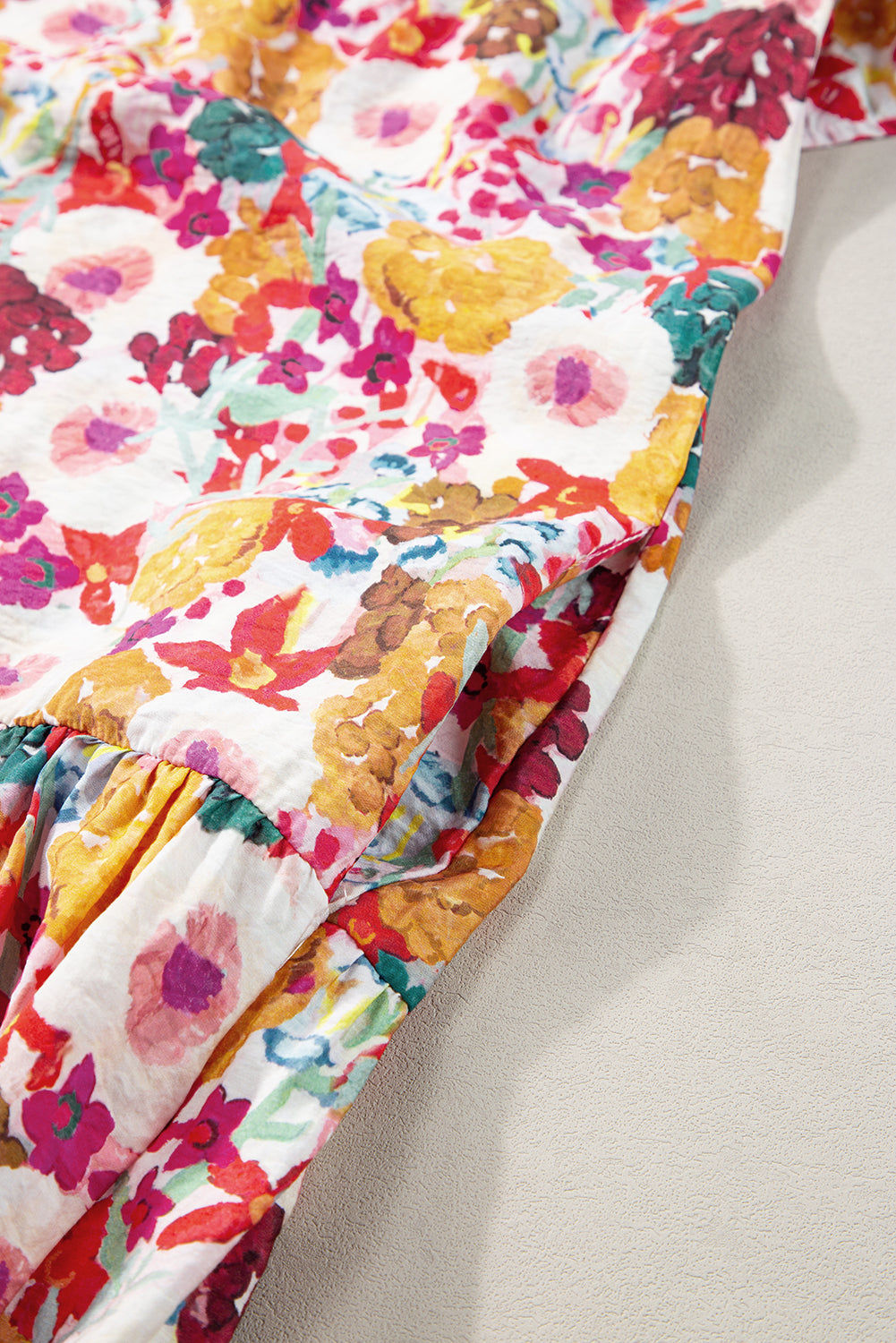 Bohemian printed mini dress closeup