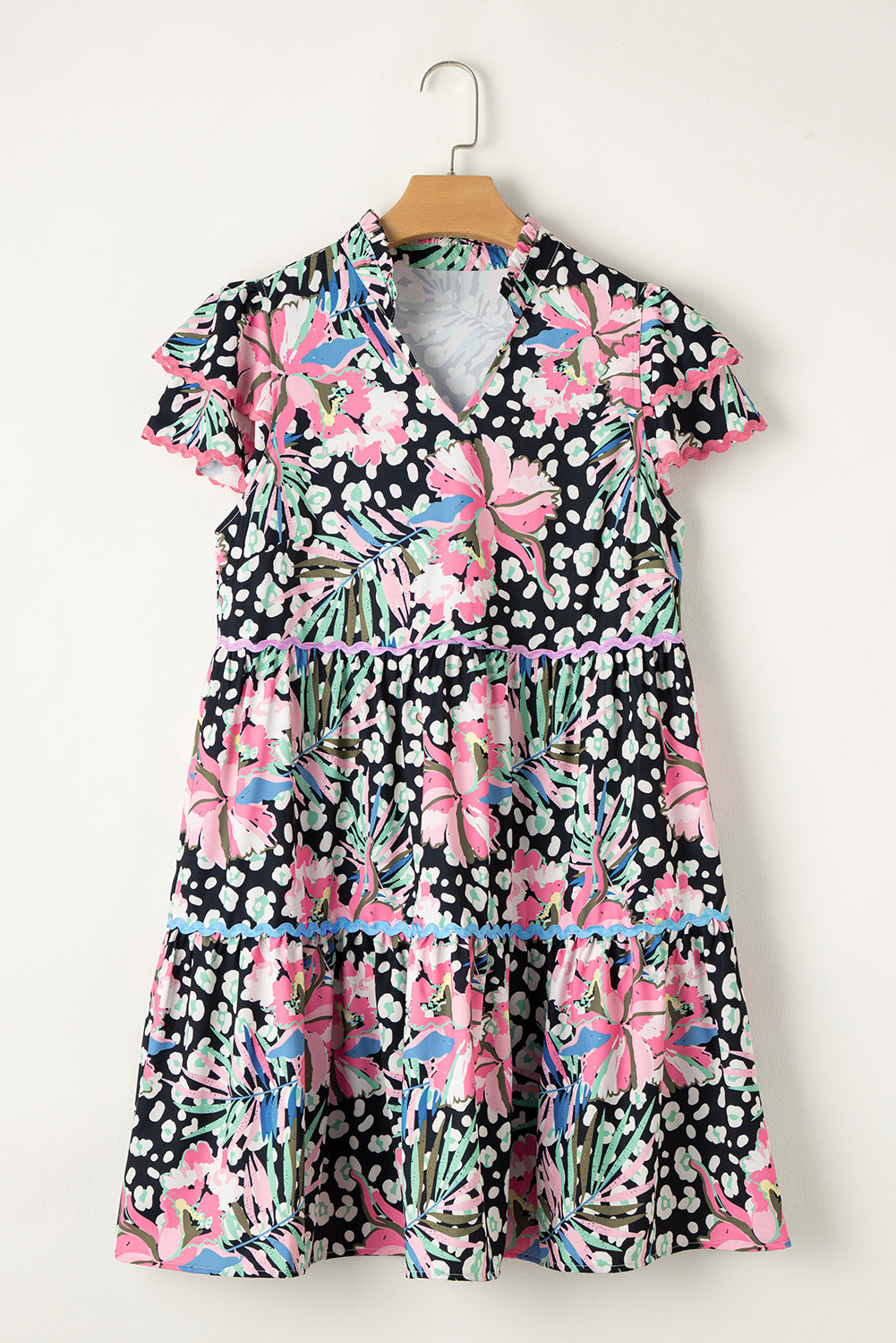 Bohemian Printed Mini Dress Flatlay