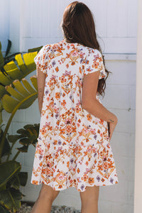Bohemian printed mini dress front view