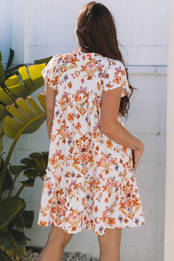 Bohemian printed mini dress front view