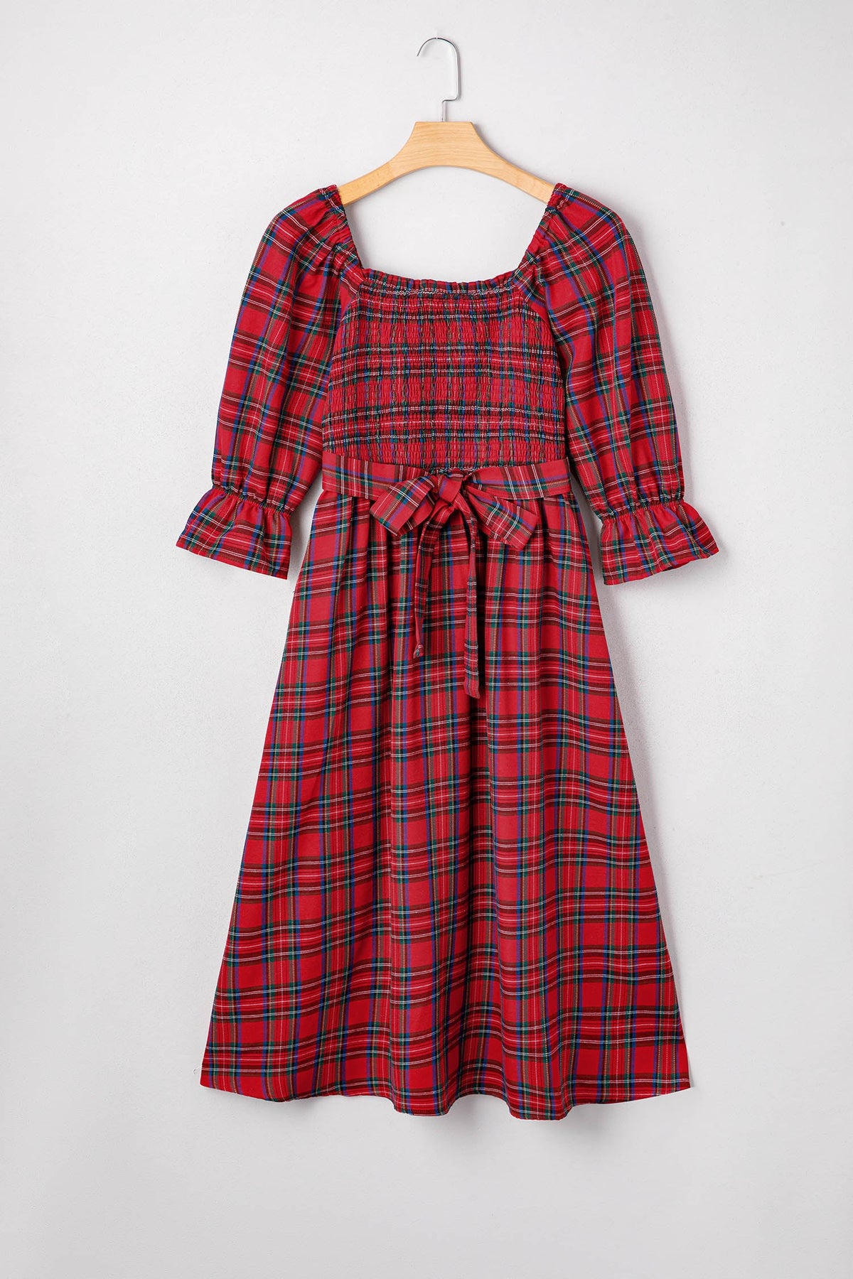 Bohemian Red Check Dress Close-up