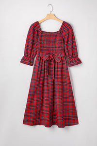 Bohemian Red Check Dress Close-up