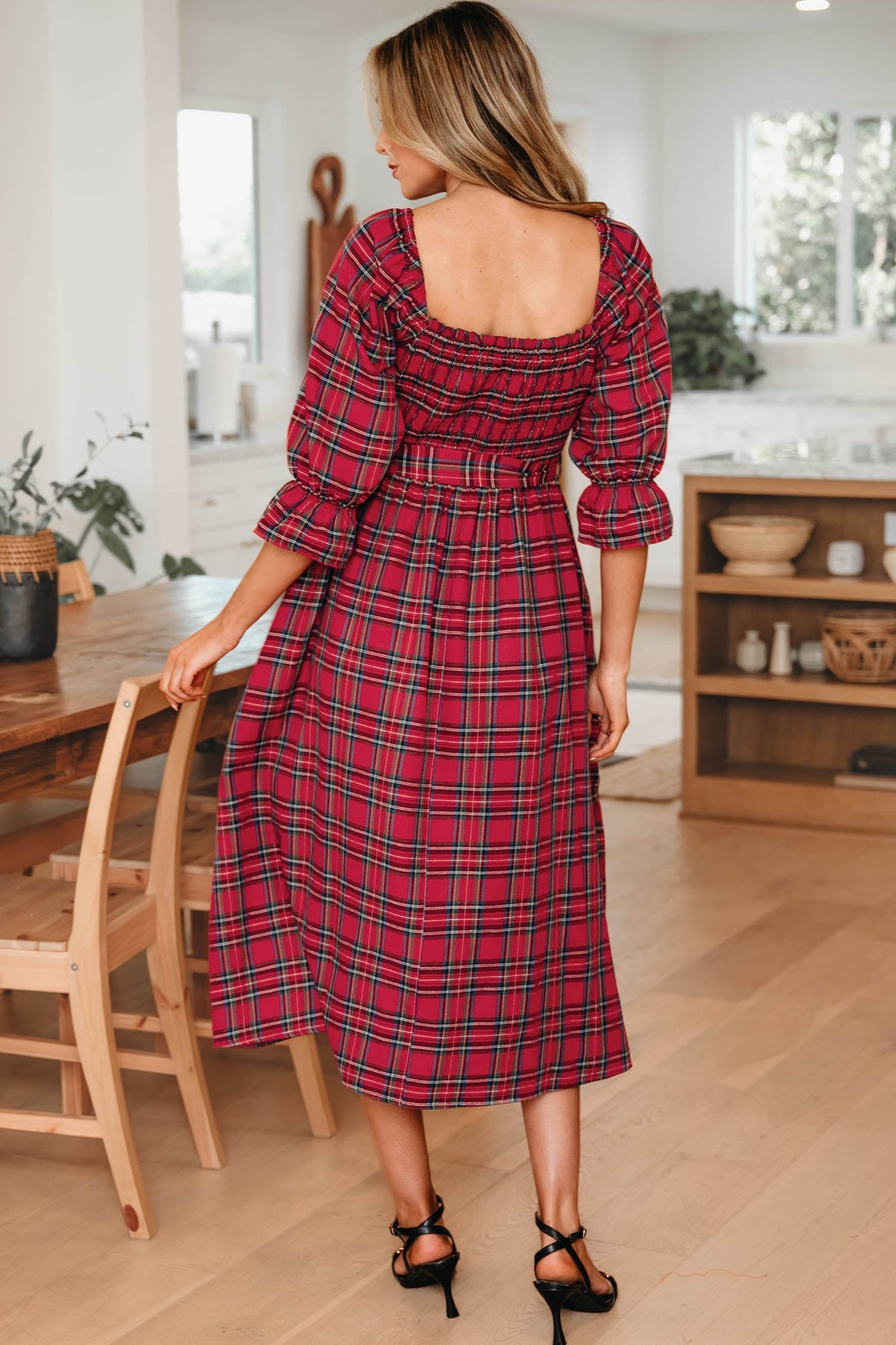 Bohemian Red Plaid Flowy Dress