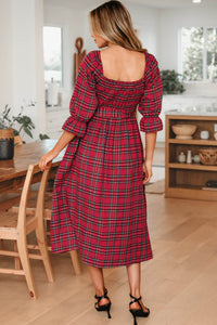 Bohemian Red Plaid Flowy Dress