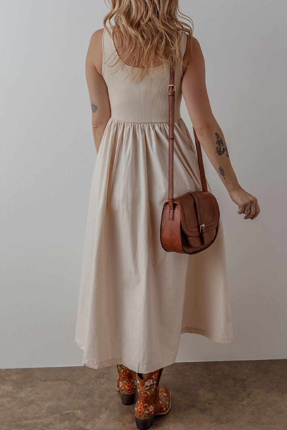 Bohemian ribbed cotton long dress