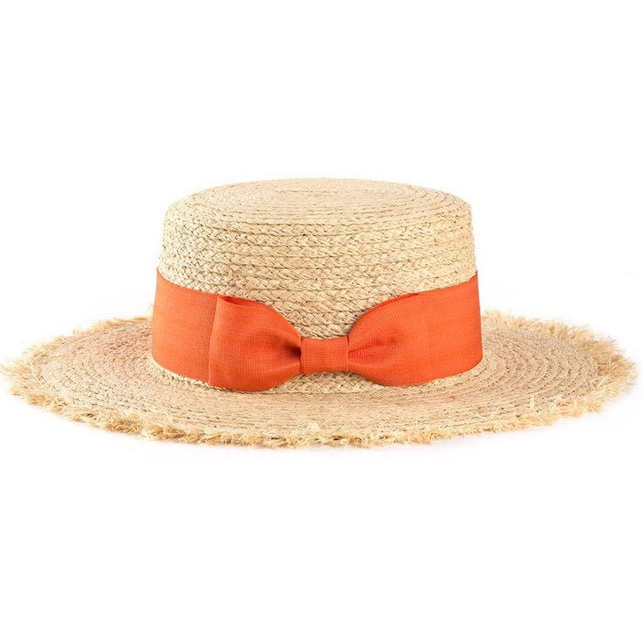Bohemian ribbon-trim straw sun hat