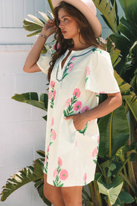 Bohemian Ruffle Sleeve Short Dress