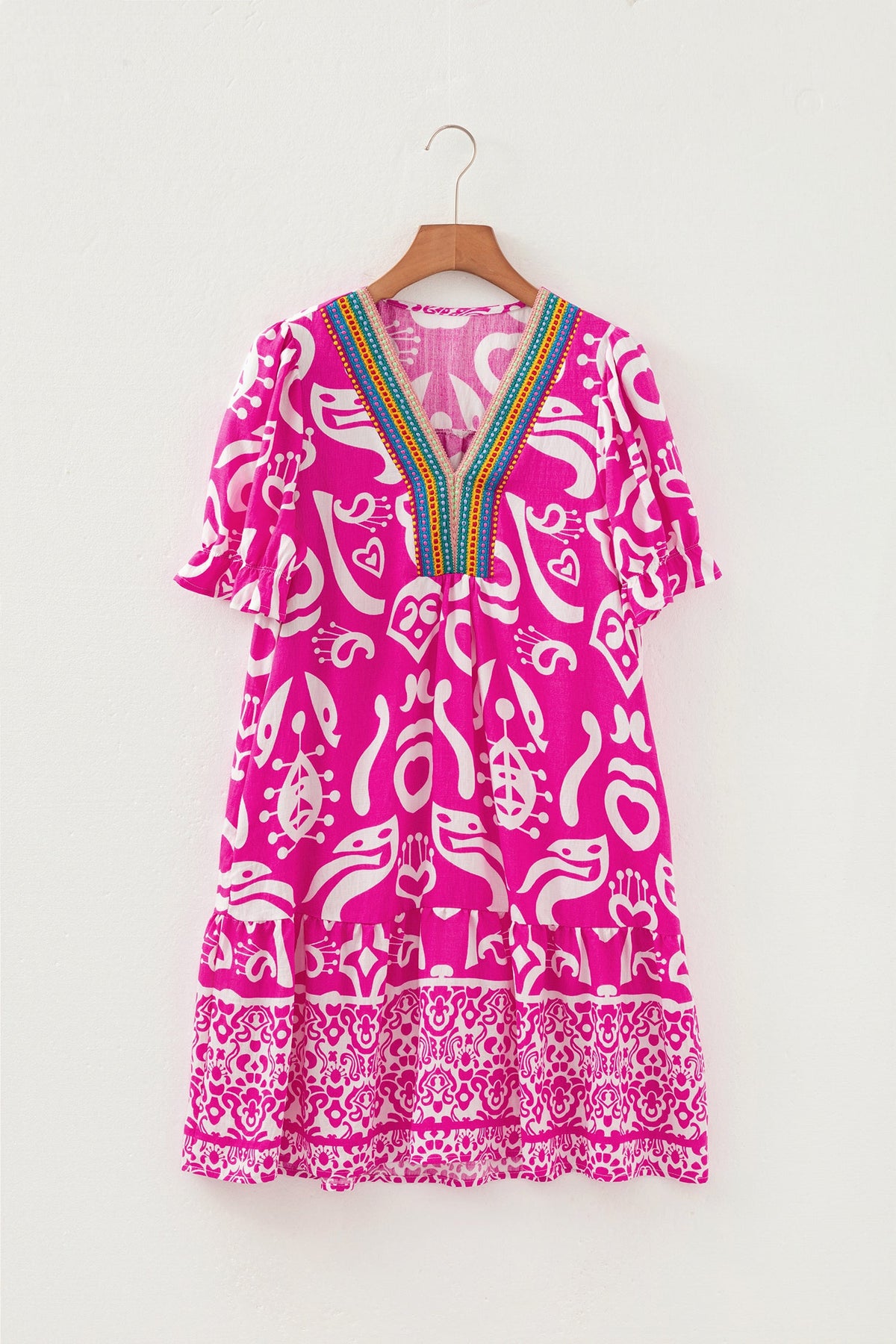 Bohemian Ruffle Sleeve Short Dress