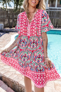 Bohemian Ruffle Sleeve Short Dress