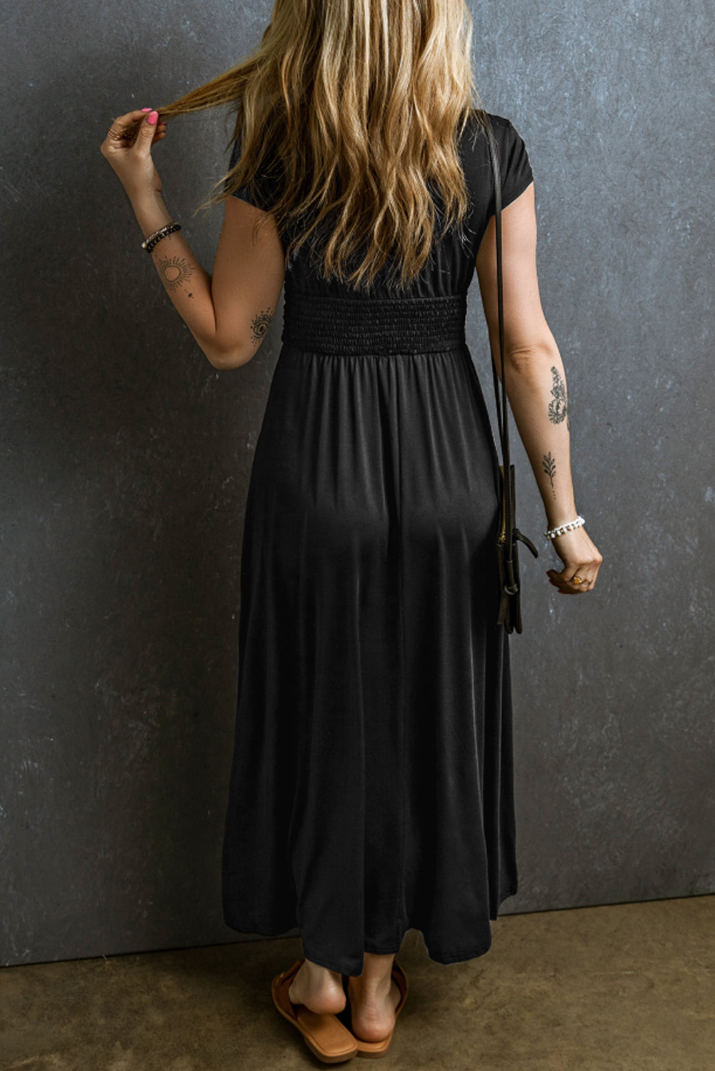 Bohemian Shirred Maxi Dress Floral