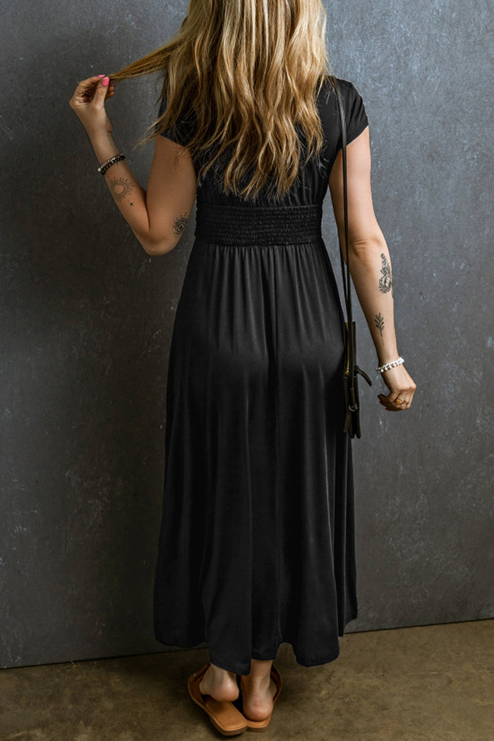Bohemian Shirred Maxi Dress Floral