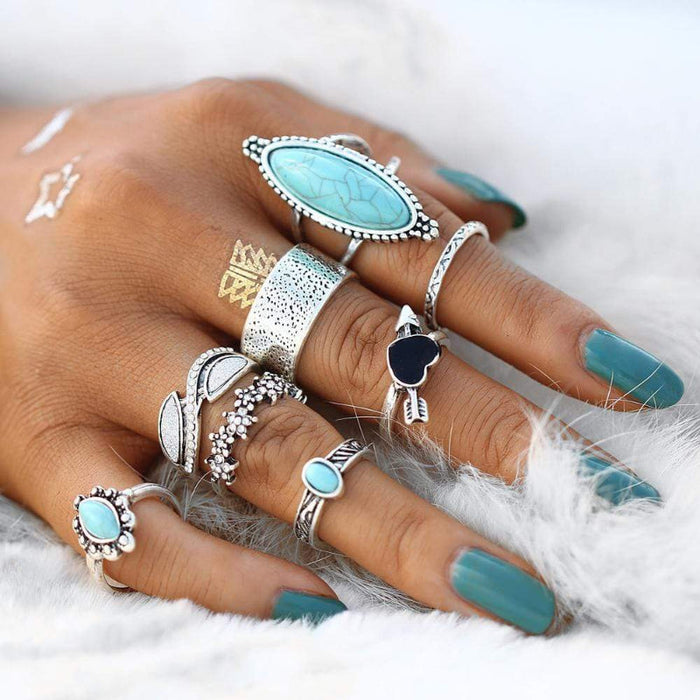 Bohemian Silber Ring Set vintage