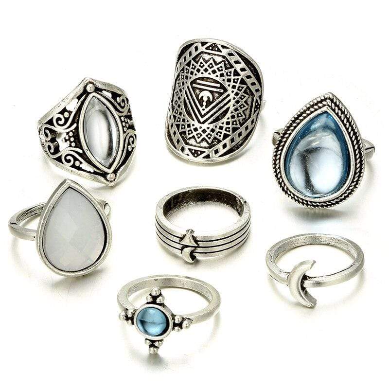 Bohemian silver stacking rings set