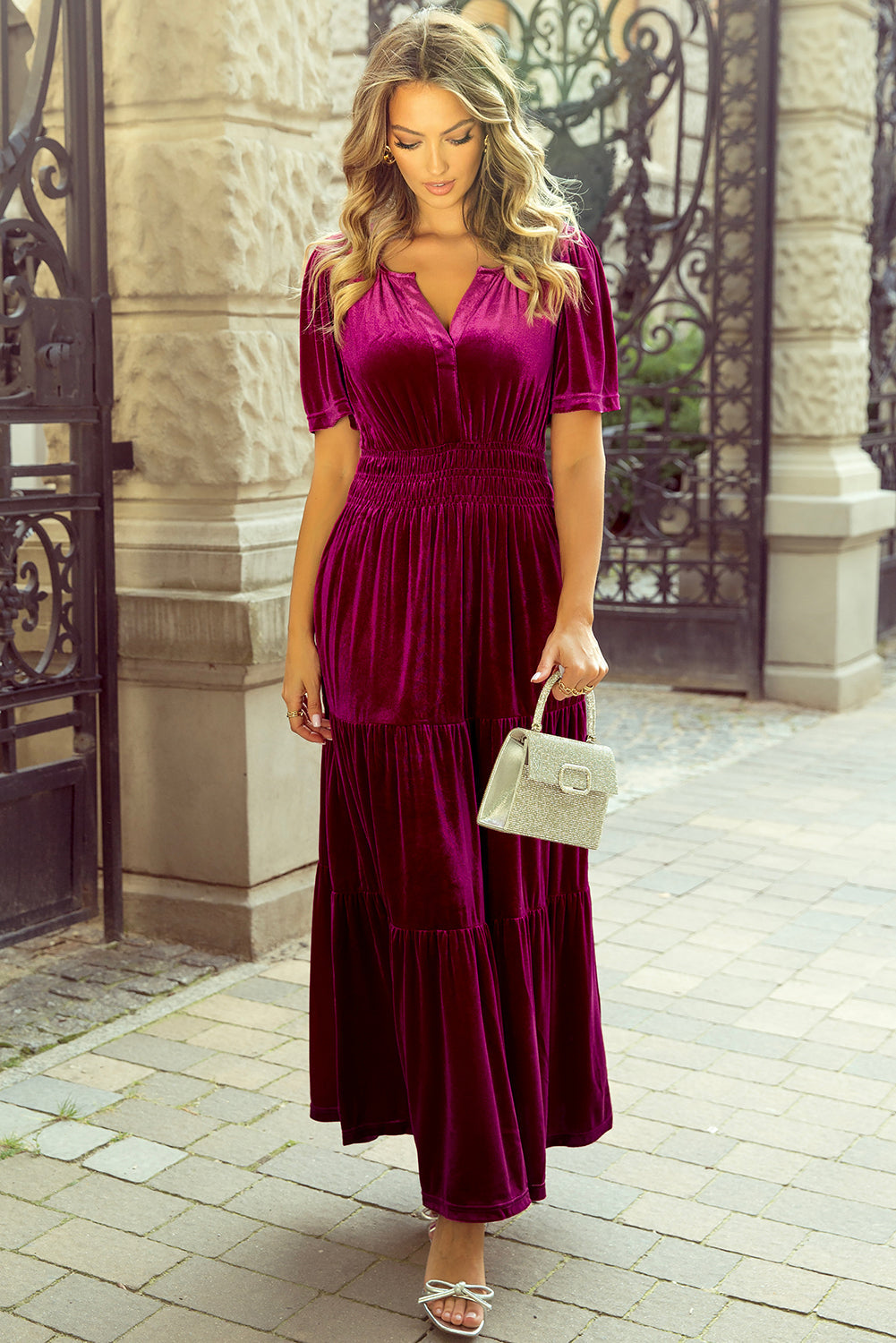Bohemian smocked dress back view