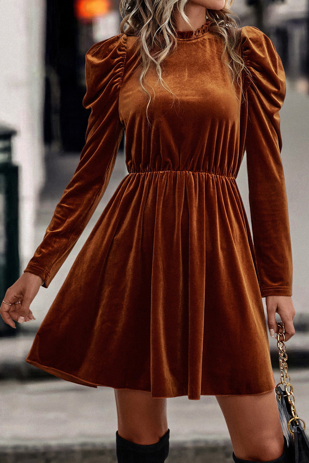 Bohemian Soft Velvet Dress Flatlay